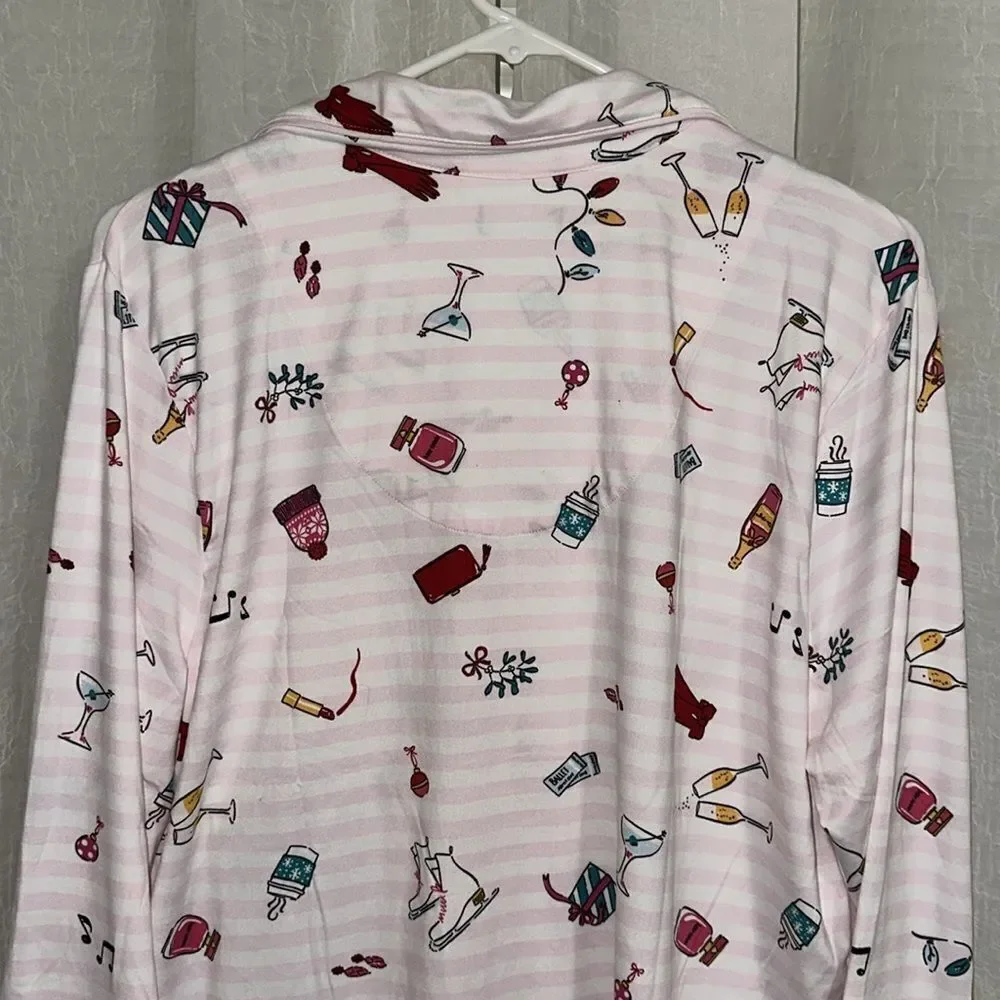 kate spade S-XL Blush Pink Vertical Stripe Festive Holiday Notched Collar PJ